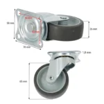 Koło do wózka TPR OBROTOWE  65 x 26mm SZARE