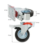 Koło do wózka OBROTOWE Z HAMULCEM  75 x 22mm CZARNE